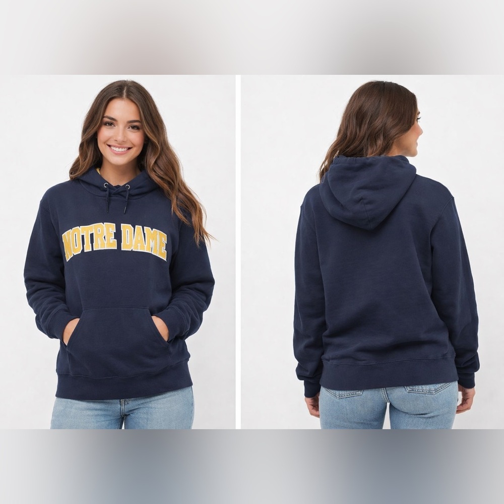 Notre Dame Champion Vintage Navy Cotton Blend Hoodie Sweatshirt Sz. S